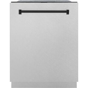 ZLINE Autograph Edition 24" 3rd Rack Top Control Tall Tub Dishwasher in DuraSnow® Stainless Steel with Matte Black Handle, 51dBa (DWMTZ-SN-24-MB) in Kuwait