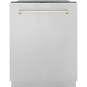 ZLINE Autograph Edition 24" 3rd Rack Top Touch Control Tall Tub Dishwasher in Stainless Steel with Gold Handle, 51dBa (DWMTZ-304-24-G) in Kuwait