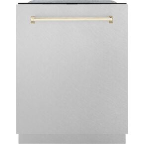 ZLINE Autograph Edition 24" 3rd Rack Top Touch Control Tall Tub Dishwasher in DuraSnow® Stainless Steel with Gold Handle, 51dBa (DWMTZ-SN-24-G) in Kuwait