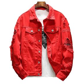 ebossy Men's Ripped Long Sleeve Fashion Distressed Motorcycle Denim Jean Jacket in Saudi Arabia