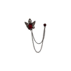 AN KINGPiiN Lapel Pin for Men Crowned Stone with Hanging Chain Tassel Brooch Costume Pin Shirt Studs Men's Accessories (Gun Metal-Red) in Saudi Arabia
