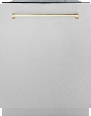 ZLINE Autograph Edition 24" 3rd Rack Top Touch Control Tall Tub Dishwasher in DuraSnow® Stainless Steel with Gold Handle, 51dBa (DWMTZ-SN-24-G) in Saudi Arabia