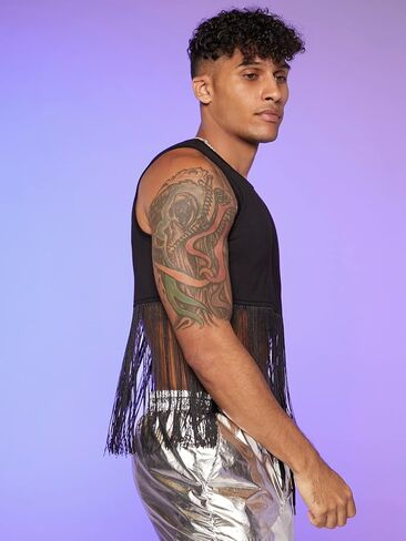 WDIRARA Men's Fringe Hem Round Neck Sleeveless Slim Fit Solid Tank Top in Saudi Arabia