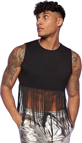 WDIRARA Men's Fringe Hem Round Neck Sleeveless Slim Fit Solid Tank Top in Saudi Arabia