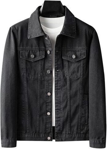 Spring Autumn Men's Black Casual Denim Jacket Elasticity Denim Coat Male Clothes in Saudi Arabia