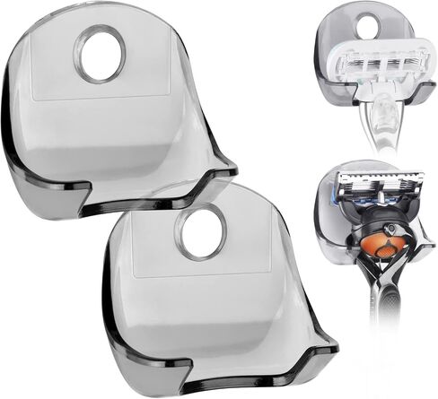 Linkidea 2 Packs Wall Mount Razor Holder for Shower Wall, Self Adhesive Shaver Bathroom Hooks Hanger Compatible with Venus Platinum, Fusion 5 Proshield & Proglide, Mach 3 Classic (Grey) in Saudi Arabia