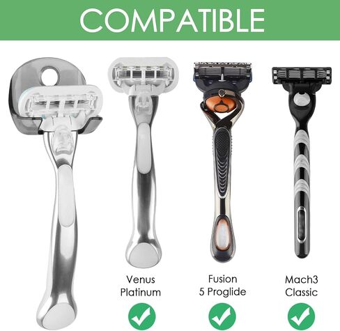 Linkidea 2 Packs Wall Mount Razor Holder for Shower Wall, Self Adhesive Shaver Bathroom Hooks Hanger Compatible with Venus Platinum, Fusion 5 Proshield & Proglide, Mach 3 Classic (Grey) in Saudi Arabia