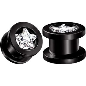 BIG GAUGES Pair of Screw Black Anodized Clear Crystal Piercing Jewelry Ear Stretching Lobe Plug Tunnel Earring in Saudi Arabia