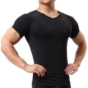 YUFEIDA Men's Sexy Underwear Shirts Short Sleeve T-Shirt Mesh Sheer Top Undershirt Sleepwear