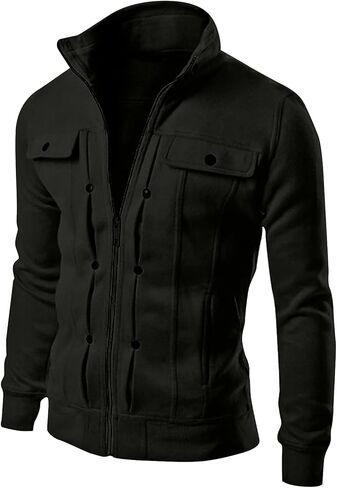 Ymosrh Mens Leather Jacket Men's Fashion Casual Loose Stand Collar Button Decorated Sweatshirt Jacket Winter Jackets in Saudi Arabia