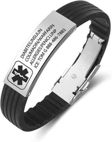 Personalized Bracelet Silicone Medical Bracelet Sport Emergency ID Bracelet for Men Women Kids Free Engraving Waterproof ID Alert Bracelets in Saudi Arabia