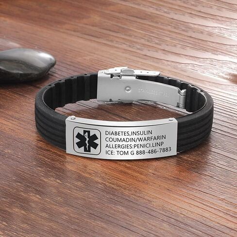 Personalized Bracelet Silicone Medical Bracelet Sport Emergency ID Bracelet for Men Women Kids Free Engraving Waterproof ID Alert Bracelets in Saudi Arabia