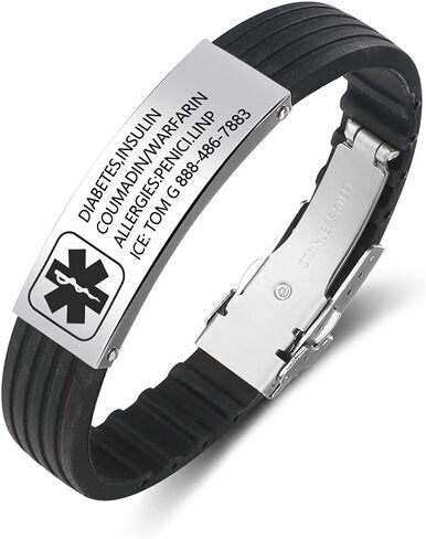 Personalized Bracelet Silicone Medical Bracelet Sport Emergency ID Bracelet for Men Women Kids Free Engraving Waterproof ID Alert Bracelets in Saudi Arabia
