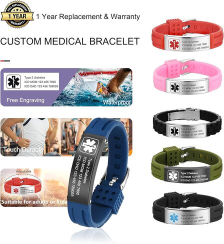 Personalized Bracelet Silicone Medical Bracelet Sport Emergency ID Bracelet for Men Women Kids Free Engraving Waterproof ID Alert Bracelets in Saudi Arabia