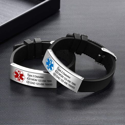 Personalized Bracelet Silicone Medical Bracelet Sport Emergency ID Bracelet for Men Women Kids Free Engraving Waterproof ID Alert Bracelets in Saudi Arabia