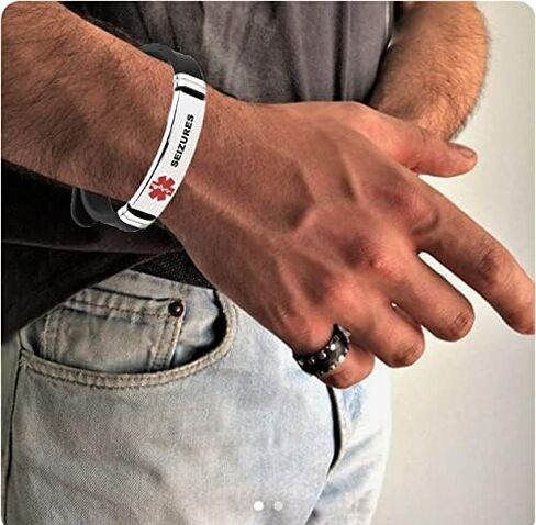 Red Medical Alert ID Bracelet for Women Men's Emergency First Aid Health Alert Laser Engraved Satinless Steel Adjustable Silicone Wristband Bracelets in Saudi Arabia