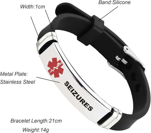 Red Medical Alert ID Bracelet for Women Men's Emergency First Aid Health Alert Laser Engraved Satinless Steel Adjustable Silicone Wristband Bracelets in Saudi Arabia