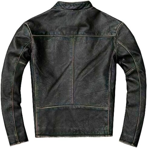 Mens Vintage Cafe Racer Motorcycle Distressed Biker Black Leather Jacket in Kuwait