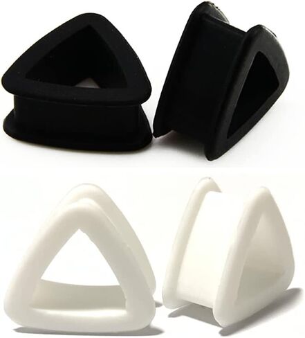 Black and White Triangle Silicone Flexible Double Flared Geometric Ear Tunnels and Plugs Punk Style Hollow Ear Piercing Gauge Expander Stretching Tunnels Comfortable Soft Sleeper Ear Plugs 2 Pairs Set in Kuwait