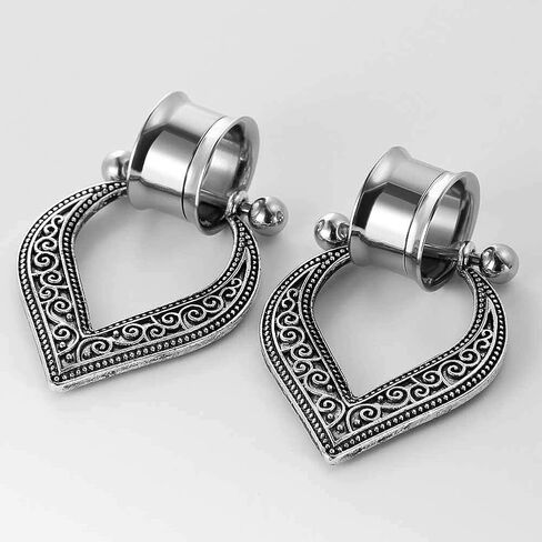 COOEAR Stainless Steel Gauges for Ears Double Flared Screw Back Plugs and Tunnels Flower Dangle Expander Stretchers. in Saudi Arabia