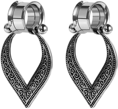 COOEAR Stainless Steel Gauges for Ears Double Flared Screw Back Plugs and Tunnels Flower Dangle Expander Stretchers. in Saudi Arabia