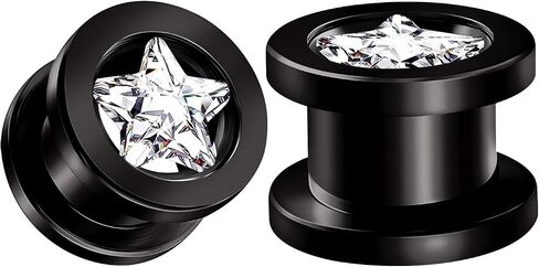 BIG GAUGES Pair of Screw Black Anodized Clear Crystal Piercing Jewelry Ear Stretching Lobe Plug Tunnel Earring in Kuwait