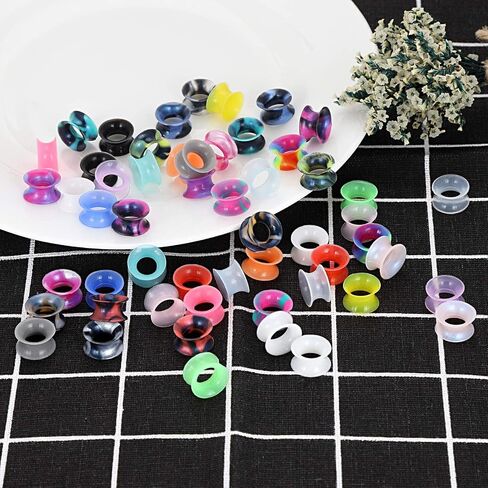 YOFANST 24pcs-60pcs Soft Silicone Ear Tunnels with Colorful Dots Double Flared Expander Ear Gauges Piercing Body Jewelry Piercing in Saudi Arabia