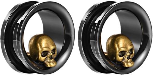TBOSEN 2PCS Black Stainless Steel Retro Style Ear Plugs Tunnels Gauges Stretcher Tunnel Ear Plug Piercing Jewelry 2g-1" in 6mm-25mm in Kuwait