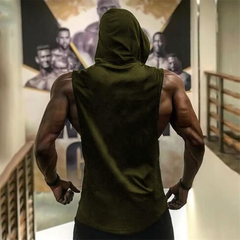 Babioboa Men's Workout Hooded Tank Tops Sports Training Sleeveless Gym Hoodies Bodybuilding Cut Off Muscle Shirts in Kuwait