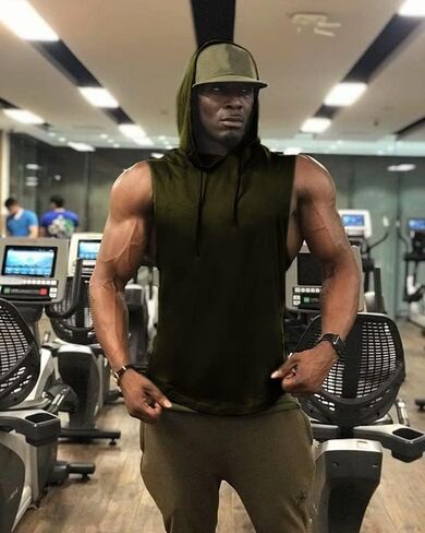 Babioboa Men's Workout Hooded Tank Tops Sports Training Sleeveless Gym Hoodies Bodybuilding Cut Off Muscle Shirts in Kuwait