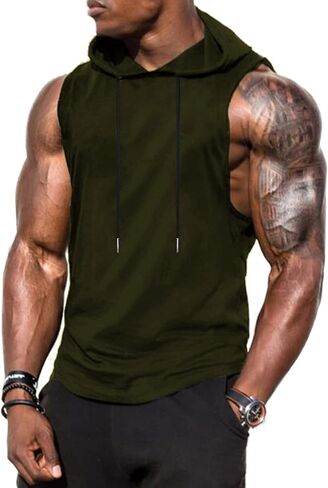 Babioboa Men's Workout Hooded Tank Tops Sports Training Sleeveless Gym Hoodies Bodybuilding Cut Off Muscle Shirts in Kuwait