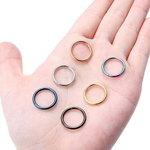 Lcolyoli 6Pcs 14G Surgical Steel Septum Clicker Ring Seamless Nipple Lip Nose Daith Cartilage Helix Tragus Hoop Sleeper Earring for Women Men 8mm-16mm in Saudi Arabia