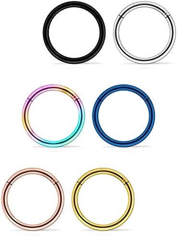 Lcolyoli 6Pcs 14G Surgical Steel Septum Clicker Ring Seamless Nipple Lip Nose Daith Cartilage Helix Tragus Hoop Sleeper Earring for Women Men 8mm-16mm in Saudi Arabia