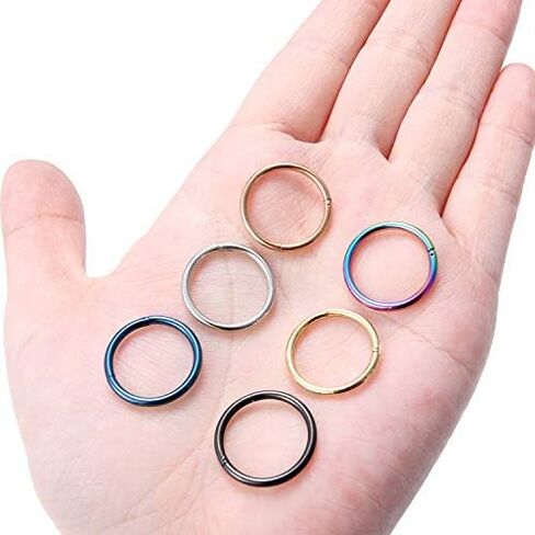 Lcolyoli 6Pcs 14G Surgical Steel Septum Clicker Ring Seamless Nipple Lip Nose Daith Cartilage Helix Tragus Hoop Sleeper Earring for Women Men 8mm-16mm in Saudi Arabia
