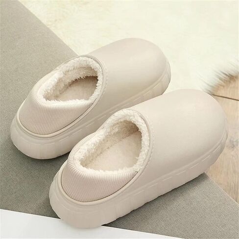 Jakcuz Womens Mens Slippers Waterproof Winter Warm Comfort Fuzzy Plush Lining Slip on Home House Platform Shoes Indoor Outdoor for Unisex in Saudi Arabia