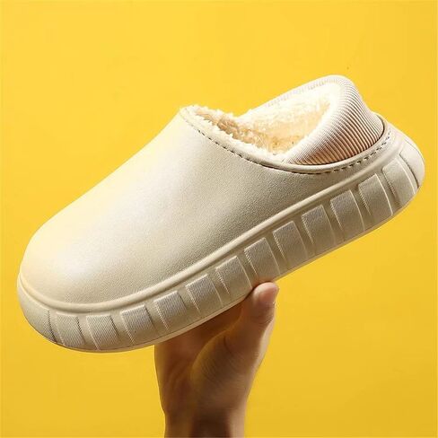 Jakcuz Womens Mens Slippers Waterproof Winter Warm Comfort Fuzzy Plush Lining Slip on Home House Platform Shoes Indoor Outdoor for Unisex in Saudi Arabia