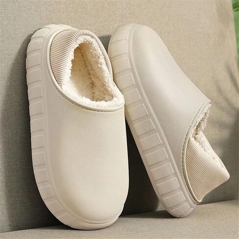 Jakcuz Womens Mens Slippers Waterproof Winter Warm Comfort Fuzzy Plush Lining Slip on Home House Platform Shoes Indoor Outdoor for Unisex in Saudi Arabia
