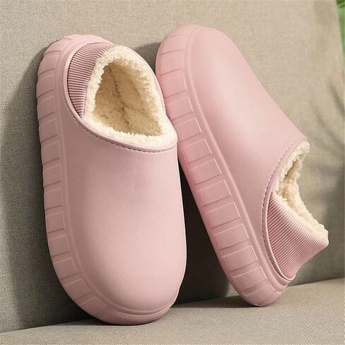 شباشب Jakcuz للسيدات والرجال مقاومة للماء للشتاء الدافئ والراحة وبطانة من القطيفة سهلة الارتداء في المنزل والمنزل أحذية داخلية وخارجية للجنسين in Kuwait