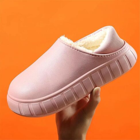 شباشب Jakcuz للسيدات والرجال مقاومة للماء للشتاء الدافئ والراحة وبطانة من القطيفة سهلة الارتداء في المنزل والمنزل أحذية داخلية وخارجية للجنسين in Kuwait