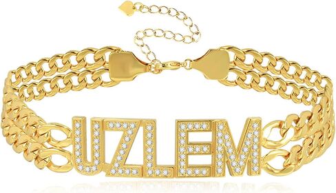 Name Bracelet Personalized for Women Charm Bracelet 18K Gold Plated Cuff Bracelets with Heart Custom Nameplate with Any Words Jewelry Gift for Teen Girls in Saudi Arabia