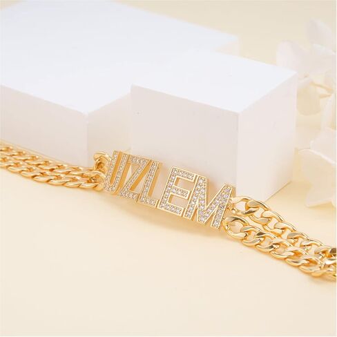 Name Bracelet Personalized for Women Charm Bracelet 18K Gold Plated Cuff Bracelets with Heart Custom Nameplate with Any Words Jewelry Gift for Teen Girls in Saudi Arabia