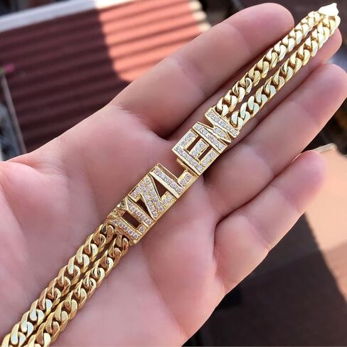 Name Bracelet Personalized for Women Charm Bracelet 18K Gold Plated Cuff Bracelets with Heart Custom Nameplate with Any Words Jewelry Gift for Teen Girls in Saudi Arabia