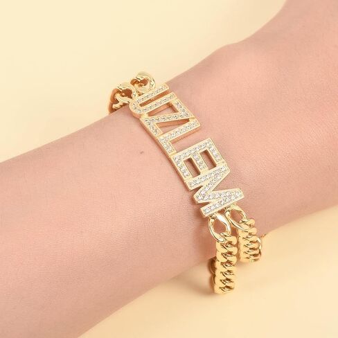 Name Bracelet Personalized for Women Charm Bracelet 18K Gold Plated Cuff Bracelets with Heart Custom Nameplate with Any Words Jewelry Gift for Teen Girls in Saudi Arabia