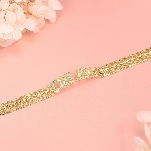 Name Bracelet Personalized for Women Charm Bracelet 18K Gold Plated Cuff Bracelets with Heart Custom Nameplate with Any Words Jewelry Gift for Teen Girls in Saudi Arabia
