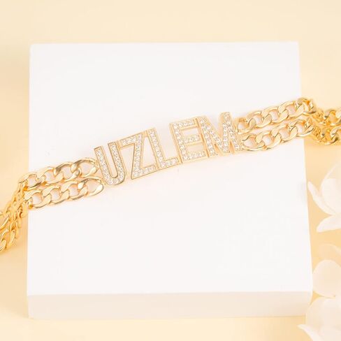 Name Bracelet Personalized for Women Charm Bracelet 18K Gold Plated Cuff Bracelets with Heart Custom Nameplate with Any Words Jewelry Gift for Teen Girls in Saudi Arabia