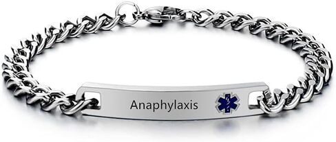 ZKXXJ Emergency Medical Alert ID Bracelets for Men Women Stainless Steel Link Chain Bracelet Identification Charms Allergy Awareness Jewelry with Medical Card,Customizable,Blue/Red Signs in Kuwait
