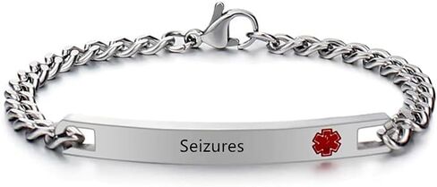 ZKXXJ Emergency Medical Alert ID Bracelets for Men Women Stainless Steel Link Chain Bracelet Identification Charms Allergy Awareness Jewelry with Medical Card,Customizable,Blue/Red Signs in Kuwait