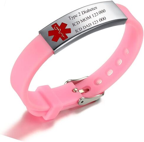Personalized Silicone Medical Alert Bracelets for Women Men Free Engraving, Waterproof Medical ID Bracelet Sport Emergency ID for Boys Girls,Adjustable Size 6.2-8.2 inches in Kuwait