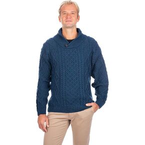 SAOL Irish Sweater for Men's Made of 100% Merino Wool -Ireland Fisherman Shawl-Collar Pullover in Saudi Arabia