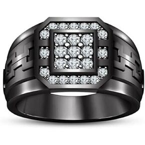 Ritika Created Round Cut White Diamond 925 Sterling Silver 14K Black Gold Over Diamond Engagement Anniversary Pinky Ring for Men in Saudi Arabia